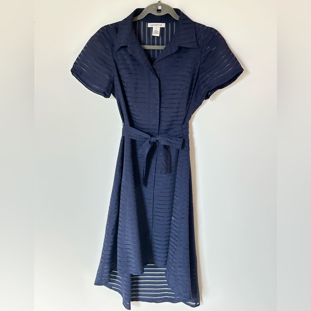 Liz Claiborne Career Ribbon Sheer Lined Shirtwaist Dress